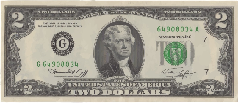 banknote, united states, america, bill, backgrounds, sales occupation, two, history, closeup, jefferson, white, paper, no people, founding fathers, banking