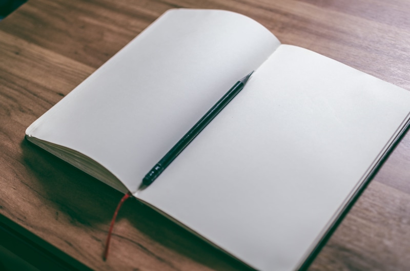 white color, table, open, wood - material, hardcover book, high angle view, pages, empty, black, diary, white, note pad, learning, copy space, 4K, sketchbook