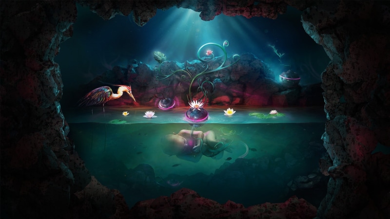 marine, adventure, sunbeam, artwork, illustration, reef, water lilies, aquarium, rock - Object, animal wildlife, split view, lily pads, underwater, stalactite