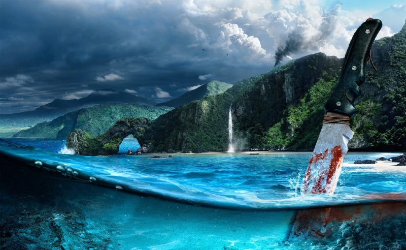 non-urban scene, sky, handled, nature, tree, scenics - nature, no people, cloud - sky, turquoise colored, knife, travel, swimming pool, mountain, outdoors