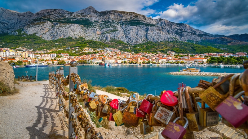 rock, building exterior, day, summer, outdoors, city, architecture, sea, built structure, scenics - nature, adriatic sea, cloud - sky, castles, mountain