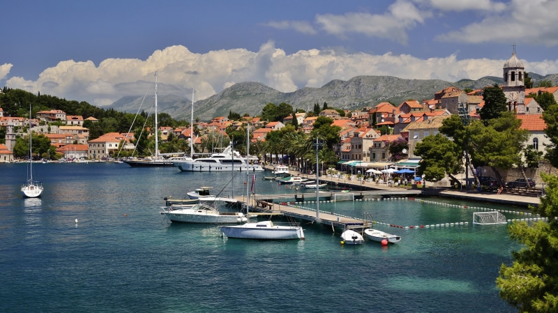 pier, Cavtat, Croatia, dock, boat, town photos, 2K