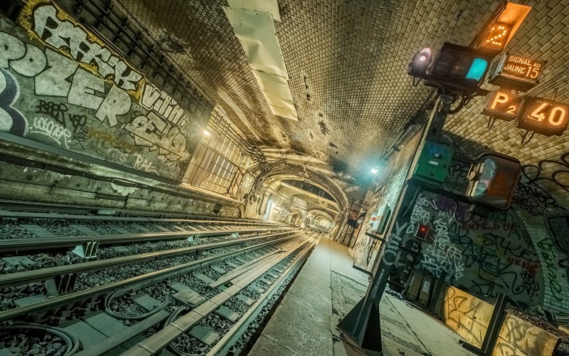 gray, building exterior, ceiling, low angle view, brown, illuminated, lighting equipment, railroad track, city, public transportation, travel, track, travel destinations