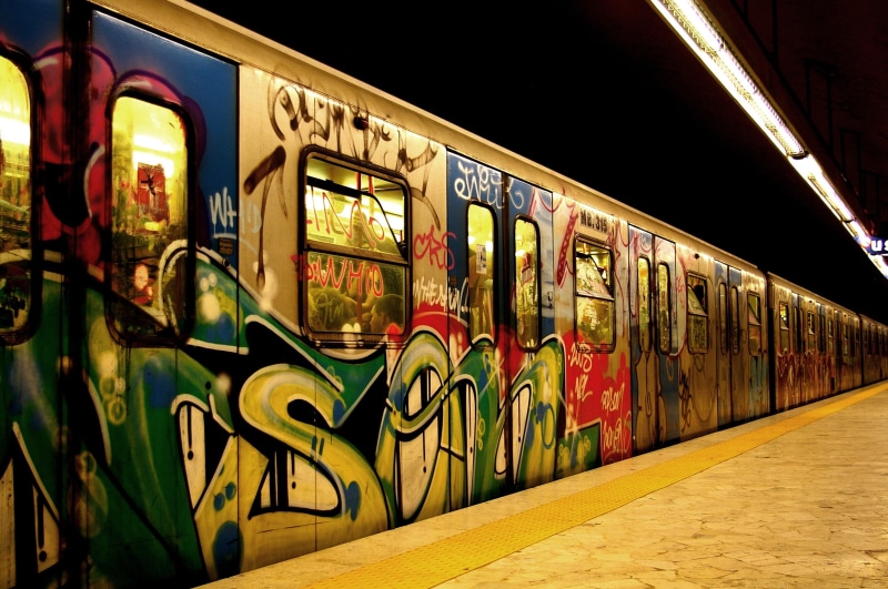rail transportation, mural, night, 2K, built structure, art and craft, subway train, no people, art, travel, transportation, mode of transportation, city