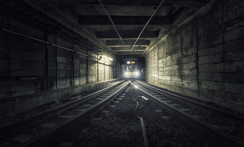 railroad track, tunnel, light at the end of the tunnel, wall - building feature, subway, rail transportation, track, direction, architecture, Belgium, the way forward