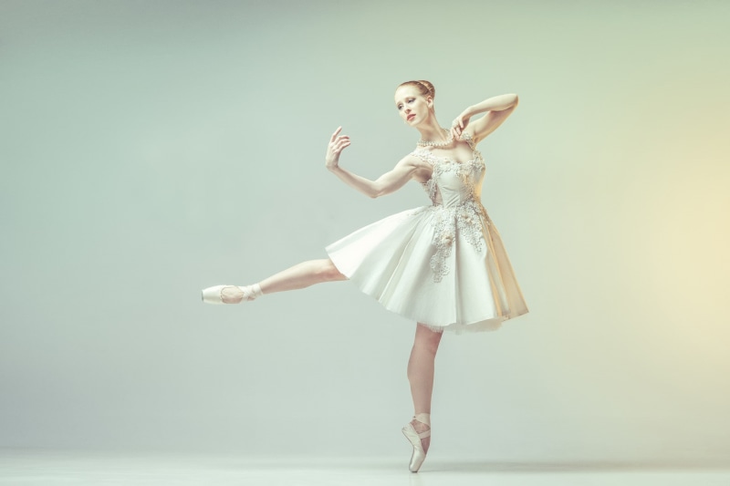 dancing, 1080P, human arm, studio shot, standing, arms raised, limb, tiptoe, young women, beautiful woman, dancer, dress, females, full length, women
