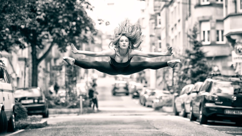 healthy lifestyle, flexible, wellbeing, full length, relaxation exercise, vitality, dancer, exercising, sport, one person, monochrome, women outdoors, beautiful woman
