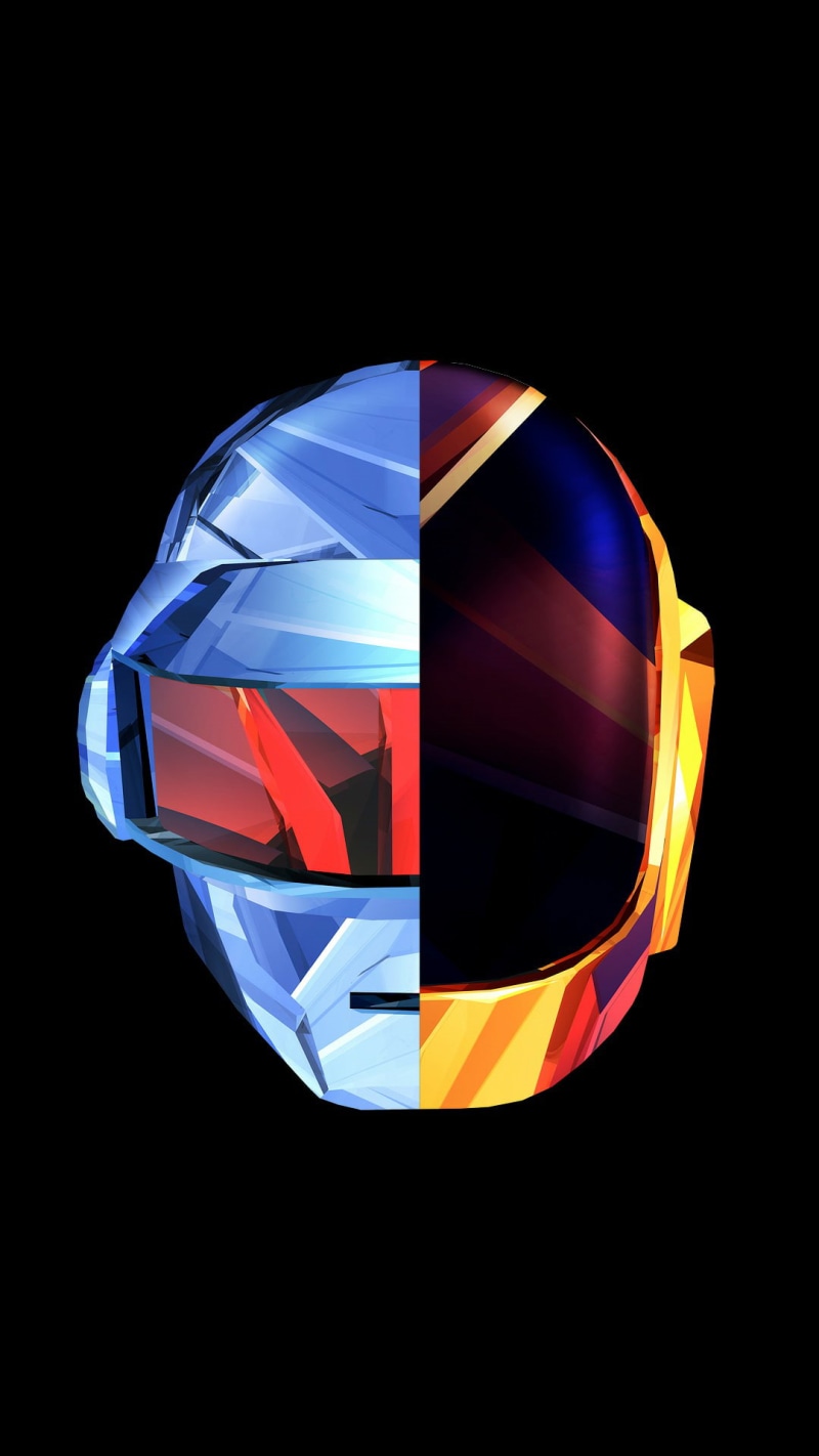 digital art, low poly, portrait display, music, black background, split view, simple background, 1080P, helmet, Daft Punk, minimalism