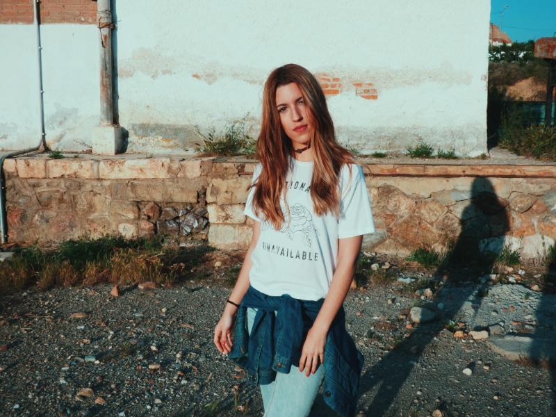 casting, outdoors, built structure, train, young Adult, station, tshirt, 4K, long hair, female, front view, one Person, lifestyles, teenager, architecture