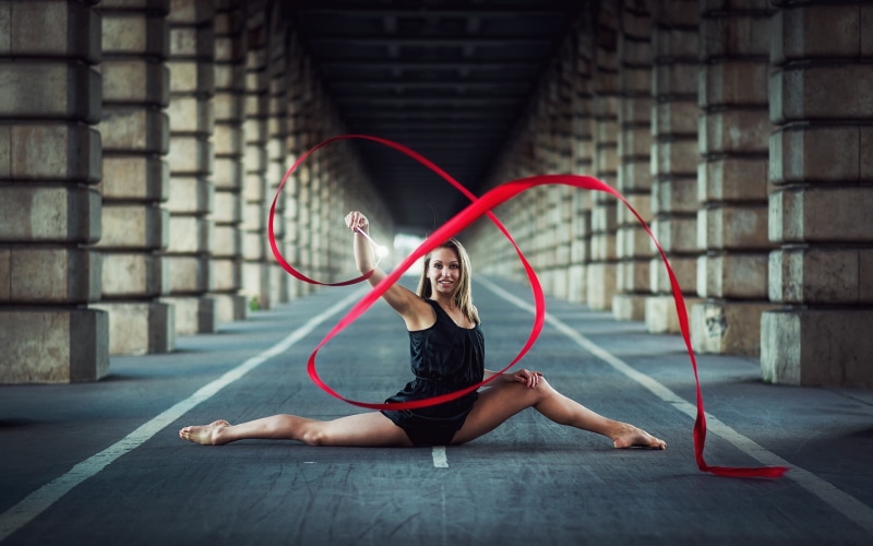 gymnast, relaxation exercise, 1080P, women, lifestyles, leisure activity, healthy lifestyle, sport, sports clothing, women outdoors, concentration, ribbon
