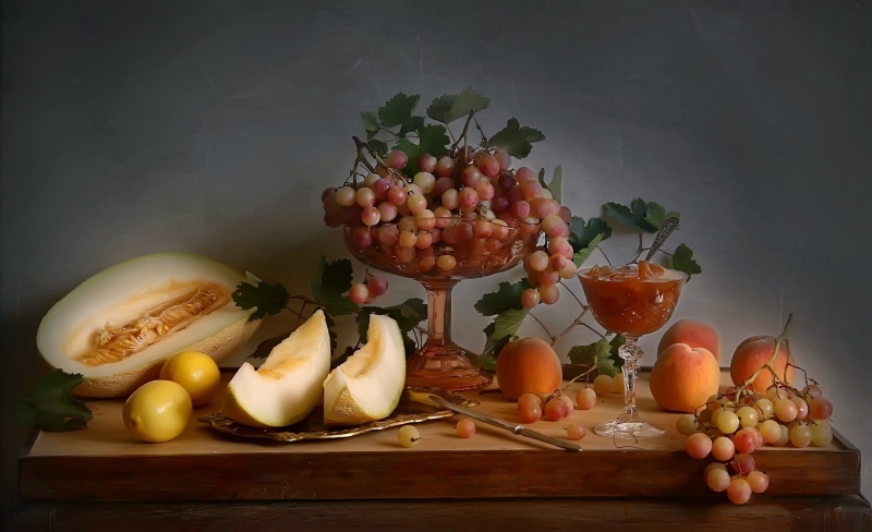 tomato, fruit, lemons, food, still life with fruit, container, no people, grape, freshness, wood - material, tray, table, painting, variation, healthy eating