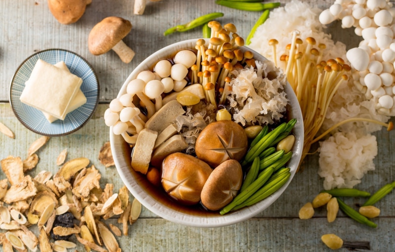 no people, edible mushroom, food, variation, healthy eating, vegetable, nut - food, 1080P, wellbeing, directly above, garlic clove, choice, freshness