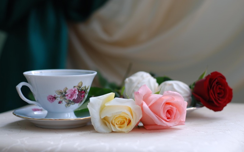 2K, tea, breakfast, still life, still, nature, beautiful, drink, flowers, 3d and abstract, rose, life, roses, cute