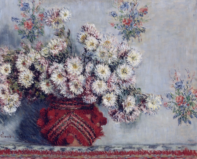 flowers, 1080P, still life, Vase with Chrysanthemums, picture, Claude Monet