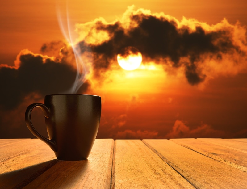 mug, dawn, morning, 2K, sunset, hot, table, food and drink, good morning, drink, coffee - drink, refreshment, black, nature, hot drink, sunlight, sky