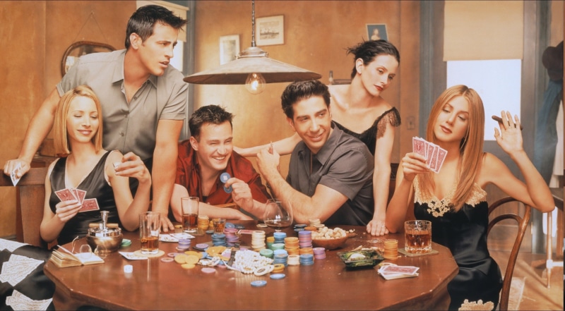 Ross Geller, Friends (TV Series), friendship, happiness, Rachel Green, Chandler Bing, 1080P, young adult, cards, group, Phoebe Buffay, medium group of people