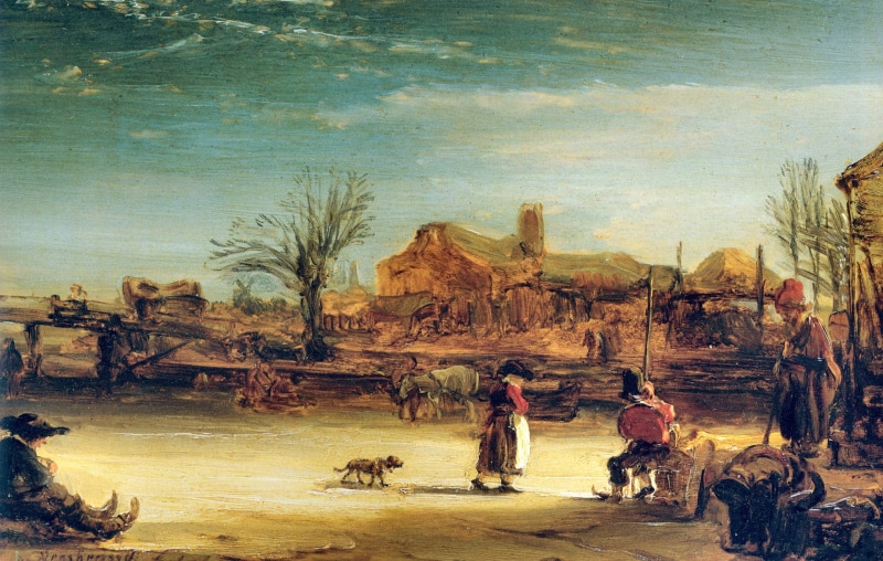 Rembrandt van Rijn, picture, Winter Landscape, genre, 1080P
