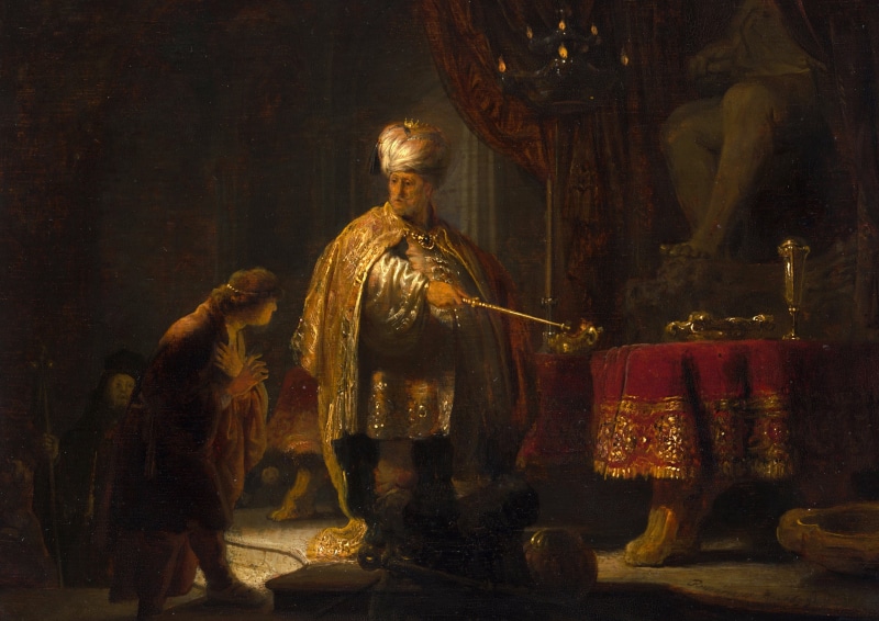 mythology, Rembrandt van Rijn, 2K, picture, Daniel and King Cyrus of the Idol of Baal