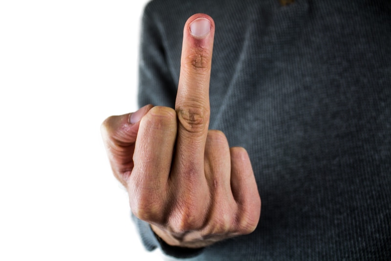 thumb, gesturing, middle finger, man, studio shot, raising, hand sign, human body part, 5K, black background, white background, cut out, copy space, black color