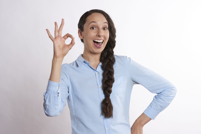 ok, emotion, waist up, success, young women, agreement, studio shot, correct, dress, human arm, happiness, select, successful, approved, a-ok, hand, okay