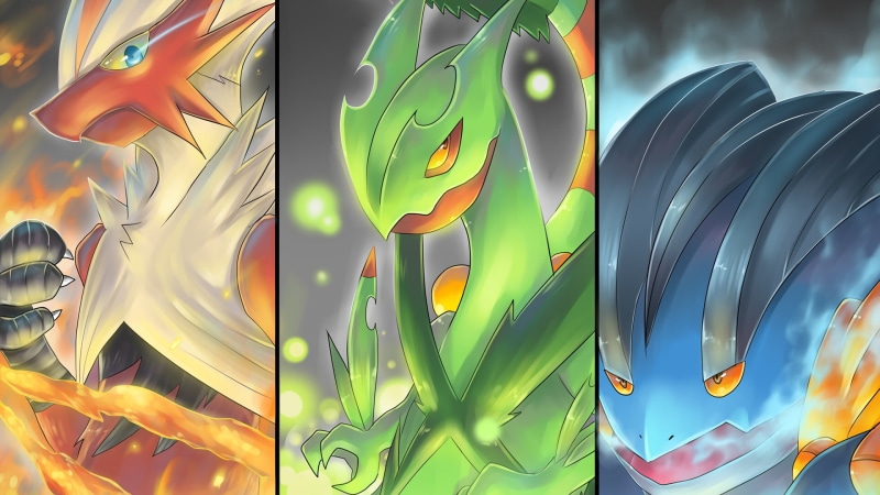 Mega Swampert (Pokémon), Pokémon, Blaziken (Pokémon), characters, Mega Blaziken (Pokémon), Sceptile (Pokémon), Mega Sceptile (Pokémon), three
