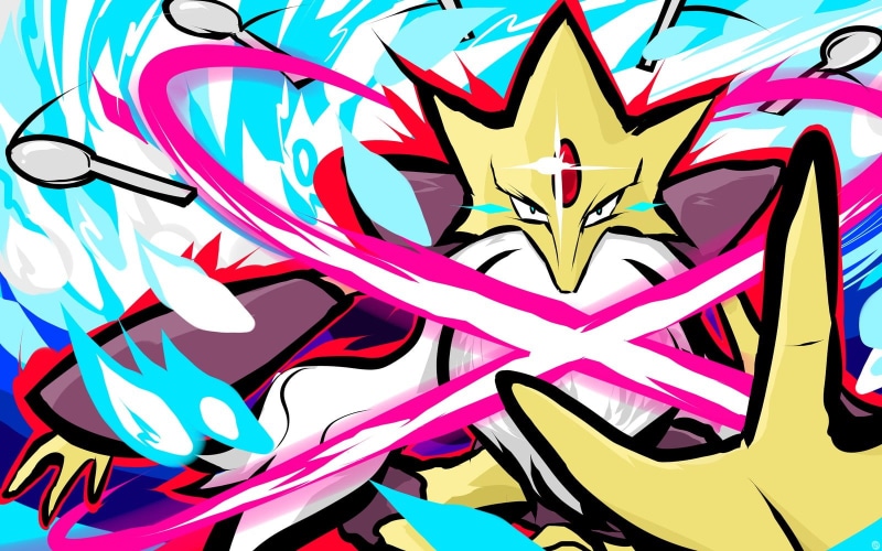 Pokémon, animal representation, pattern, abstract, pokemon, wall - building feature, Alakazam, Mega Alakazam, pink color, design, craft, multi colored