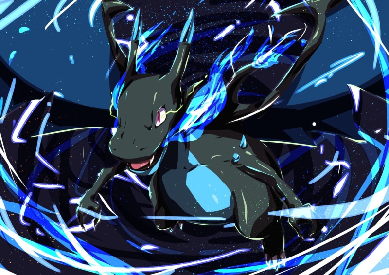 Mega Evolution (Pokémon), pokemon, space, glowing, Charizard (Pokémon), curve, full frame, light - Natural Phenomenon, bright, no people, close-up