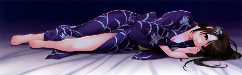 wearing, human body part, indoors, relaxation, clothing, barefoot, teenager, motion, kimono, lifestyles, anime girls, women, in bed, 2K, illustration