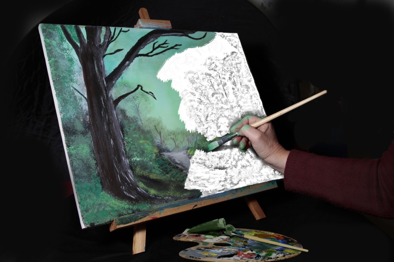 canvas, finger, hand, art, brush, paintings, s, occupation, artwork, colorful, Artists, craft, tree, one person, art and craft, activity, watercolor paints