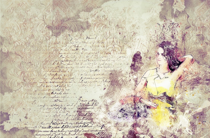 2K, woman, girl, paint splatter, people, male likeness, belief, art and craft, spirituality, men, vintage, human representation, shirt, painting, wall - building feature
