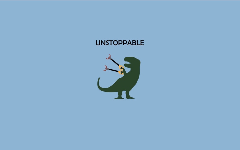 copy space, unstoppable, clear sky, illustration, Tyrannosaurus rex, smiling, minimalism, text, t, art and craft, blue, happiness, overlay, green color