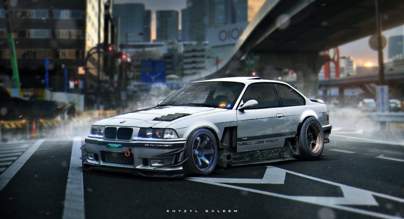futuristic, Khyzyl Saleem, BMW E36, Stance, car, BMW, 720P