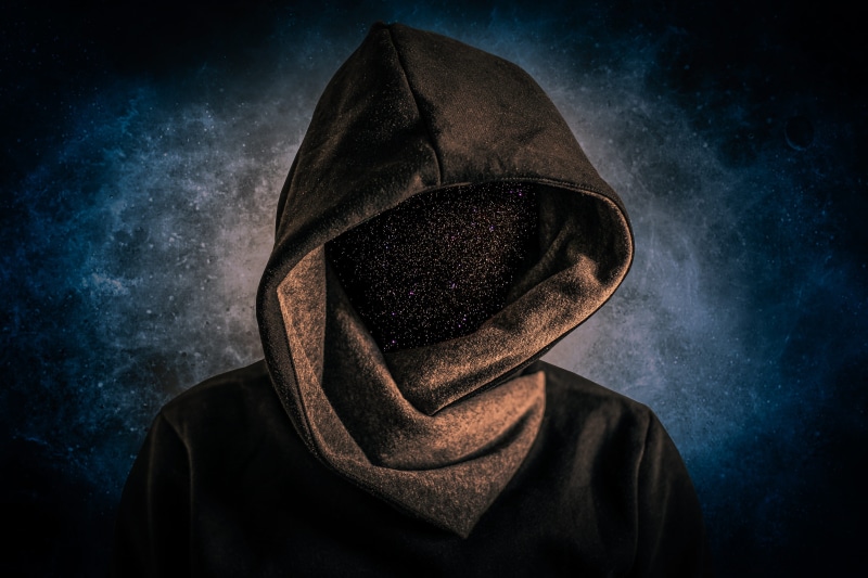 night, sky, unrecognizable person, hooded shirt, forward, one person, mask, dark, mystery, obscured face, science, mask - disguise, universe, mysterious