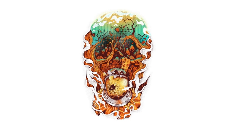 logo, creativity, mental health, indoors, human skeleton, 1080P, skull, flame, food and drink, human face, studio shot, artwork, human body part, copy space