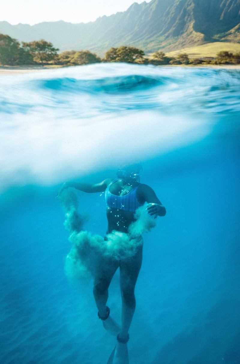 split-level photography, mountain, outdoors, snorkeling, person, vacation, long exposure, leisure, one person, lifestyles, adventure, seascape, turquoise