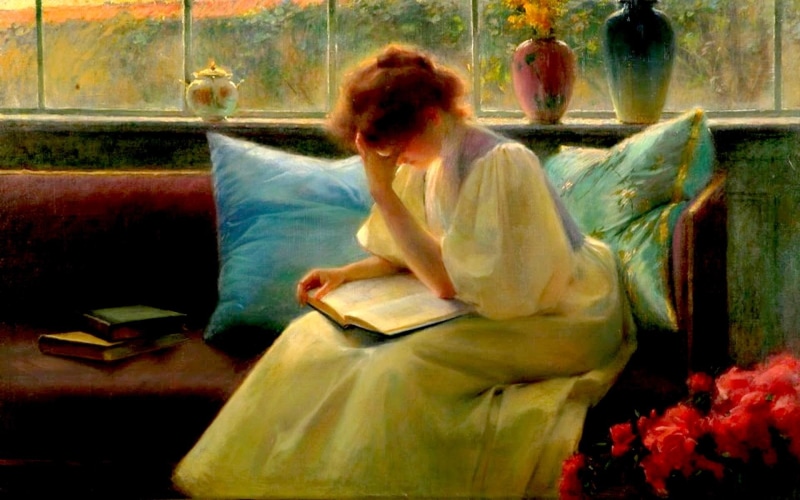 night, 3d and abstract, franz dvorak, reading, reader, thoughtful, woman, painting, 1080P, book