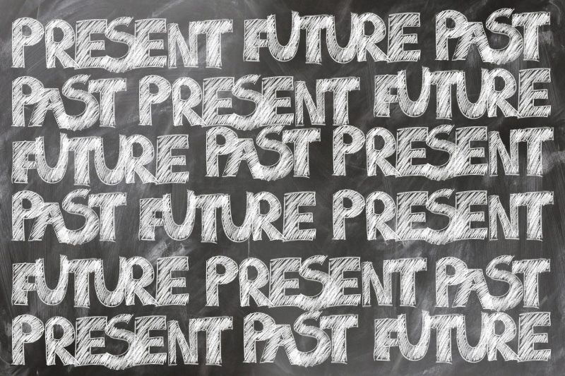 blackboard, chalk, education, school, forward, learn, message, present, handwriting, past, text, full frame, sign, script, type, black and-white, font