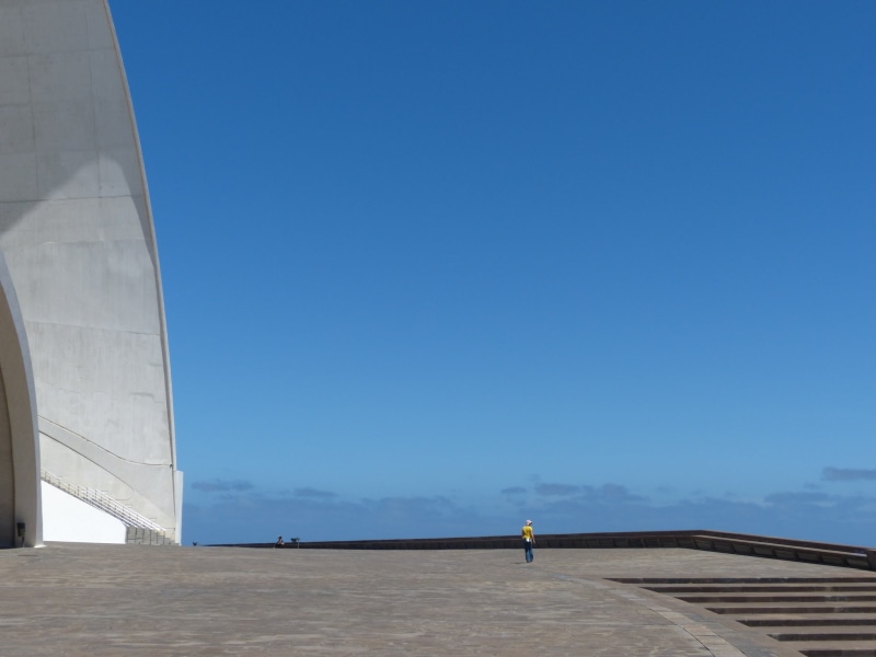 visitor, huge, sky, sport, auditorium, concert hall, santiago calatrava, clear sky, low angle view, building, exercising, person, space, tourism, 4K, auditorium of tenerife
