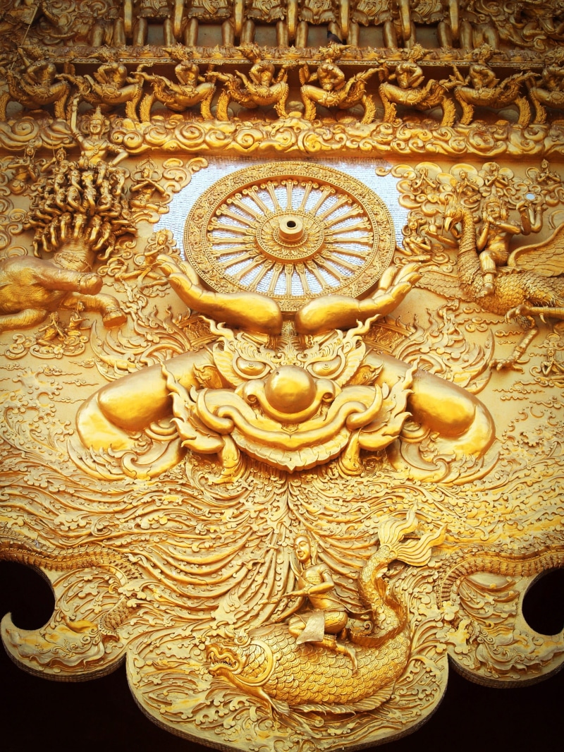 2K, close-up, red, statue, serenity, serene, indoors, Tibet, expression, meditation, religious, faith, art and craft, Buddha, isolate, white, craft, gold colored