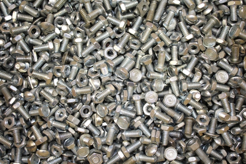 high angle view, gray, still life, Metal, iron - Metal, industry, screw, abundance, steel, silver - metal, bolts and nuts, heap, no people, nut - fastener
