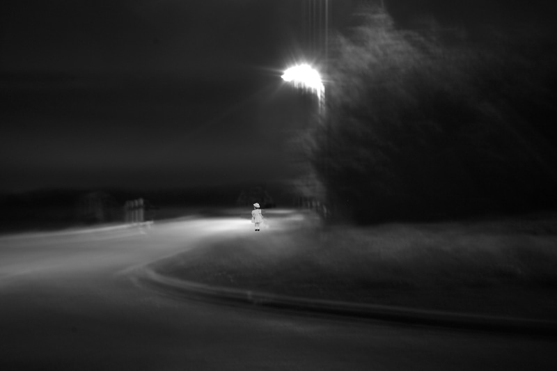 sport, outdoors, illuminated, transportation, anxiety, sign, motor vehicle, 5K, mode of transportation, road, night, motion, only, give up, one person