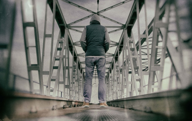 bridge, gloomily, walking, mystery, the fear, direction, depression, the emotion, despair, glow, bridge - man made structure, architecture, one person