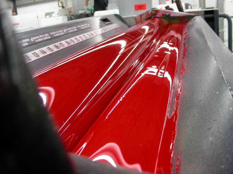 motor vehicle, close-up, indoors, liquid, surface, close, red, no people, transportation, gradient, mode of transportation, proof, metal, flowing, precision
