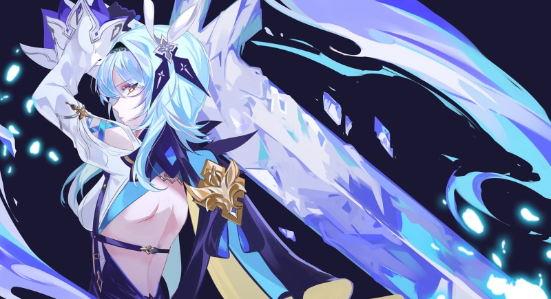 sword, anime, Genshin Impact, Vardan, 720P, anime girls, simple background, doodle, Eula(Genshin impact)
