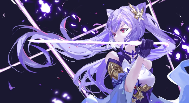 Genshin Impact, doodle, Vardan, simple background, anime girls, keqing (genshin impact), 720P, anime, animal ears, sword