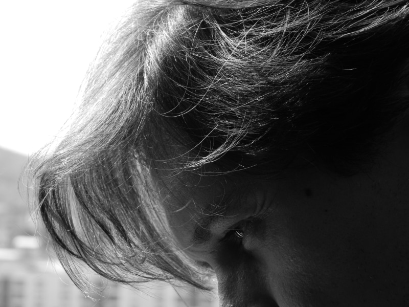 lifestyles, body part, females, obscured face, human hair, profile View, pensive, worried, thinking, portrait, overcoming, headshot, loneliness, 4K, focus on foreground
