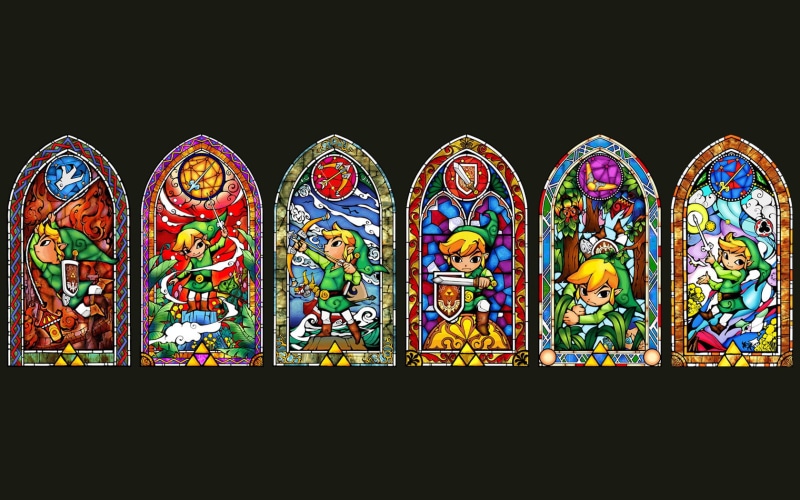 black, video games, hd, zelda, link, wind, 720P, boomerang, glass, waker, stained, triforce, shield