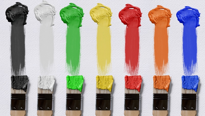 no people, background, renovate, black, still life, 5K, delete, brush, white, close-up, color, bristles, colorful, indoors, white background, job, large group of objects