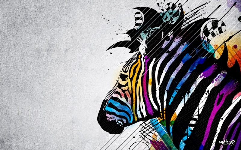 zebra, colorful, digital/artwork, black, abstract, blue, yellow, 720P, purple, white, painting, hd