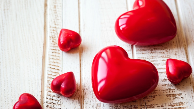 Red, heart, Board, Wooden, decors, five, Love, Hearts, 4K, ceramic